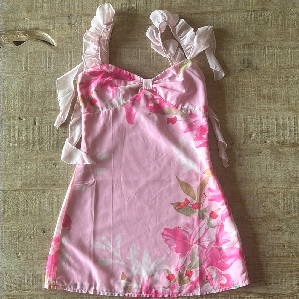 Floral Pink Dress with Ruffle Straps
